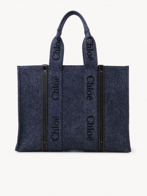 Bolso Tote Chloe Large Woody Azules | CHE-SR13305