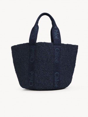 Bolso Tote Chloe Large Woody Basket Azules | CHE-SR13289