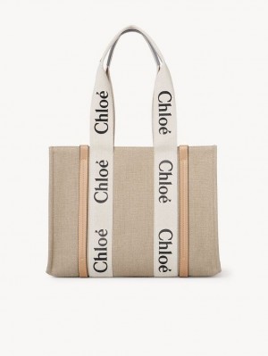 Bolso Tote Chloe Medium Woody Blancas Beige | CHE-SR13354