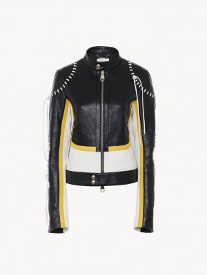 Leather Chloe Ciclismo Jacket Negras Amarillo | CHE-SR14108