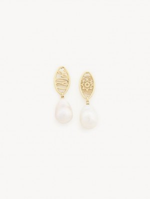 Pendientes Chloe Darcey Encaje Drop Doradas Blancas | CHE-SR14438