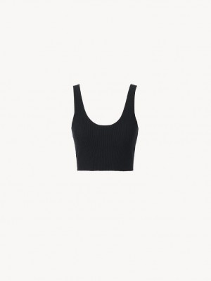 Prendas De Punto Chloe Cropped Tank Negras | CHE-SR13922