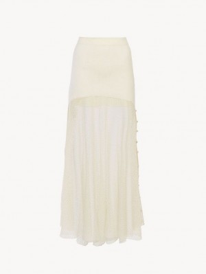 Prendas De Punto Chloe Flared Maxi Blancas | CHE-SR13949