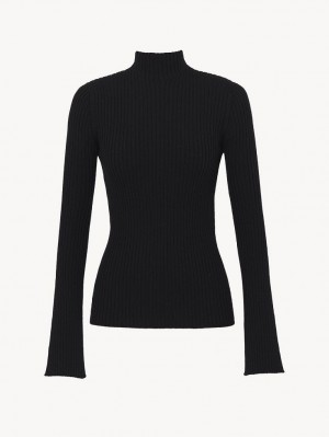 Prendas De Punto Chloe Mock-neck Negras | CHE-SR13919