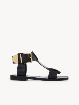 Sandalias Chloe Rebecca Planos Negras | CHE-SR14142