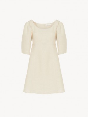 Vestido Chloe Barco-neck Mini Blancas | CHE-SR13836