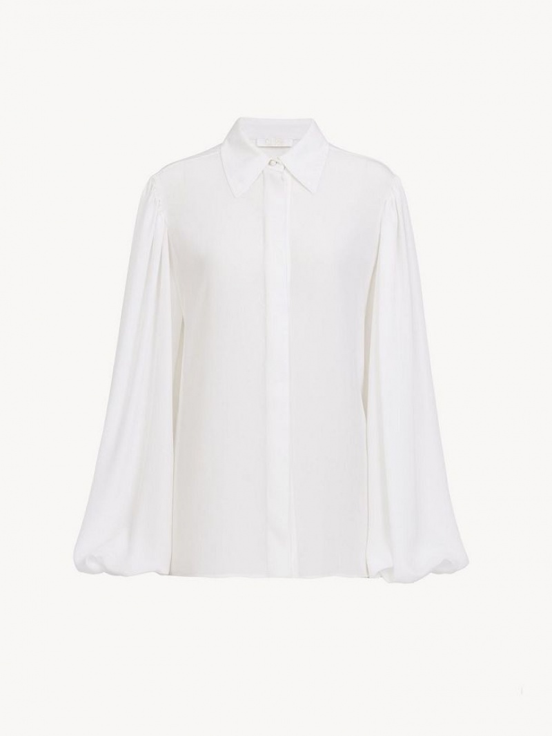 Blusa Chloe Gathered-sleeve Blancas | CHE-SR13915