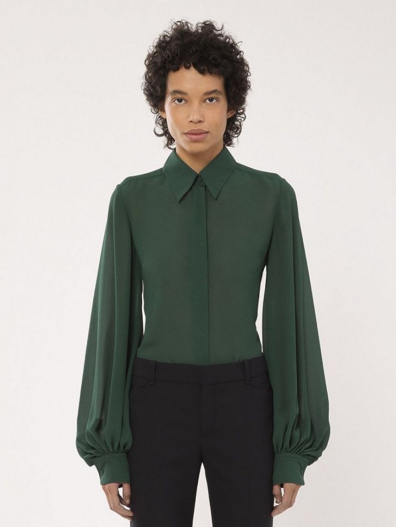 Blusa Chloe Gathered-sleeve Verde Oscuro | CHE-SR13913