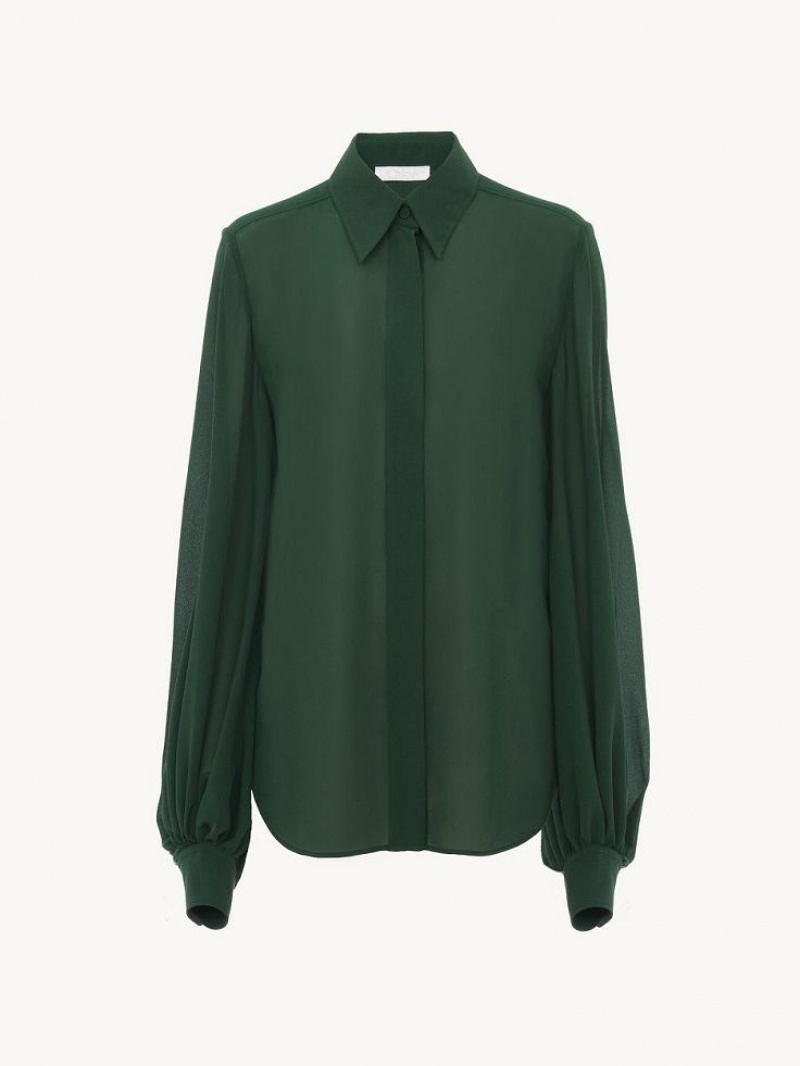 Blusa Chloe Gathered-sleeve Verde Oscuro | CHE-SR13913