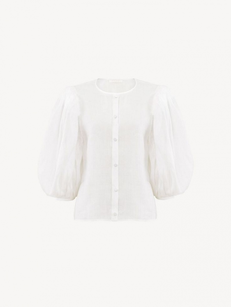 Blusa Chloe Puff-sleeve Blancas | CHE-SR13879