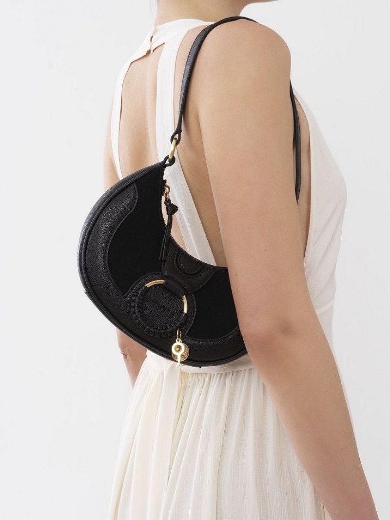 Bolsa De Hombro Chloe Hana Half Moon Negras | CHE-SR14623