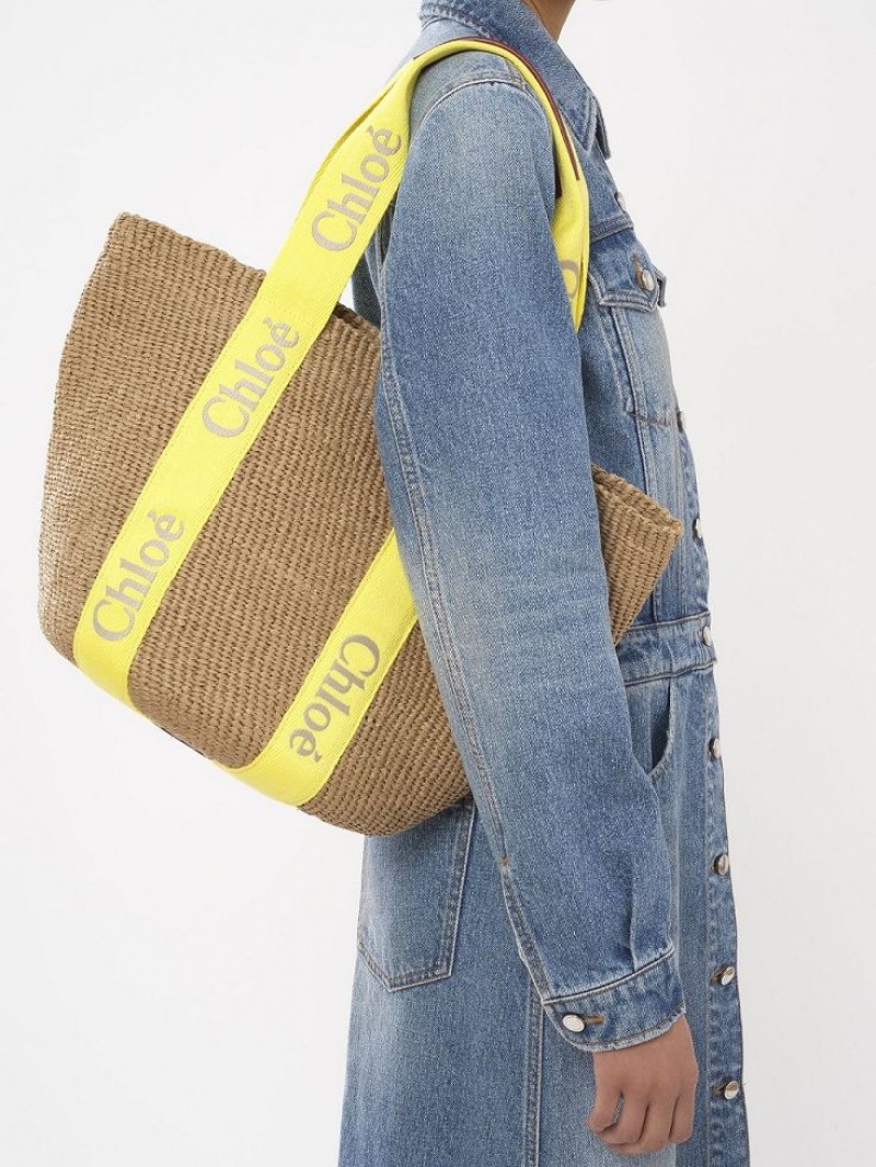 Bolso Tote Chloe Large Woody Basket Amarillo Beige | CHE-SR13330