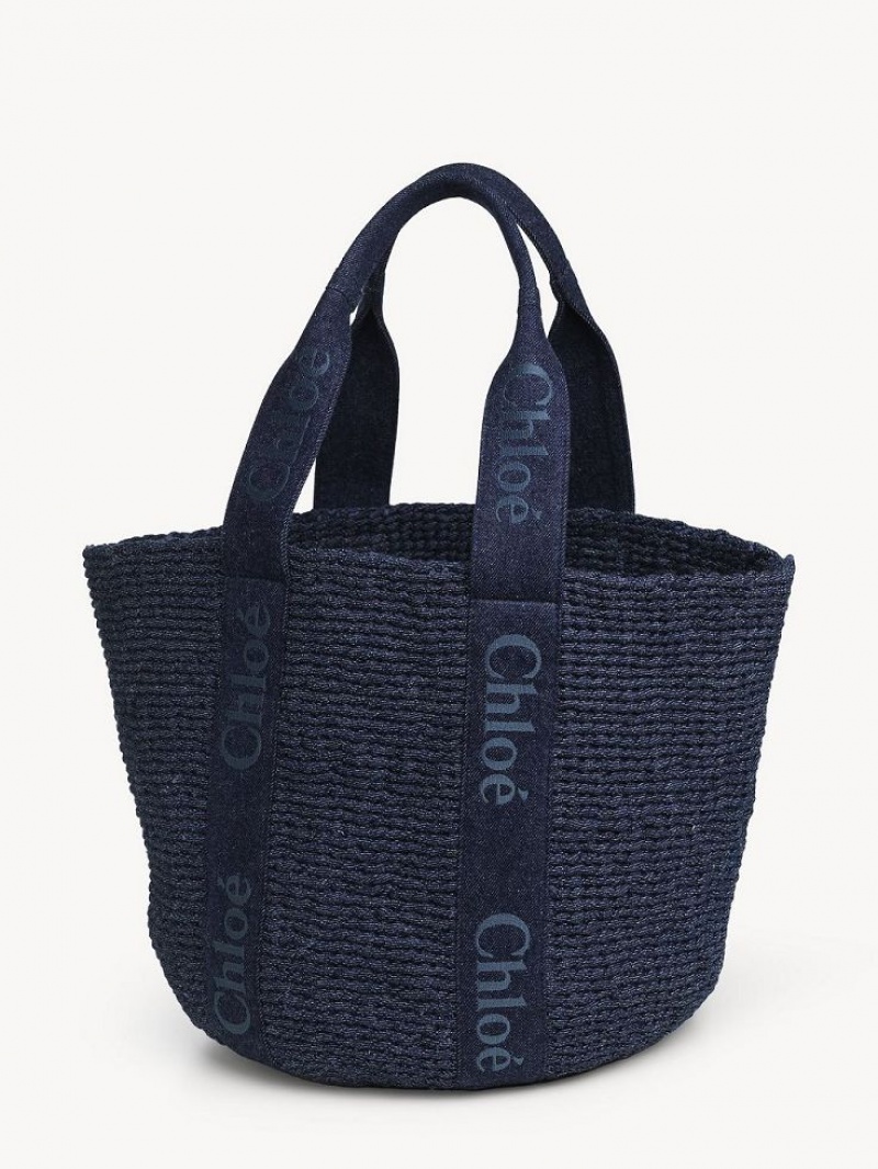 Bolso Tote Chloe Large Woody Basket Azules | CHE-SR13289