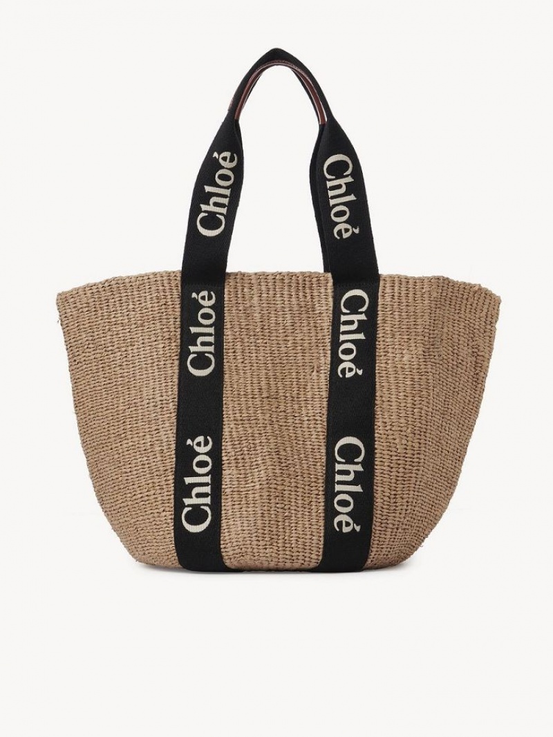 Bolso Tote Chloe Large Woody Basket Negras Beige | CHE-SR13333