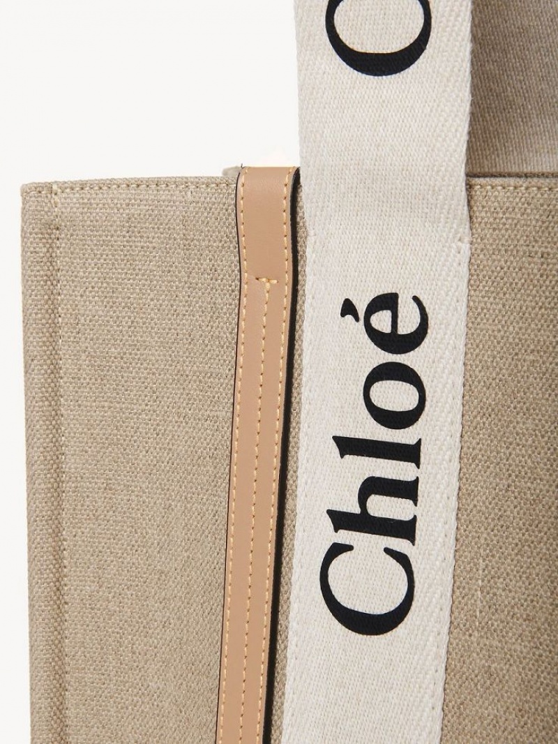 Bolso Tote Chloe Medium Woody Blancas Beige | CHE-SR13354