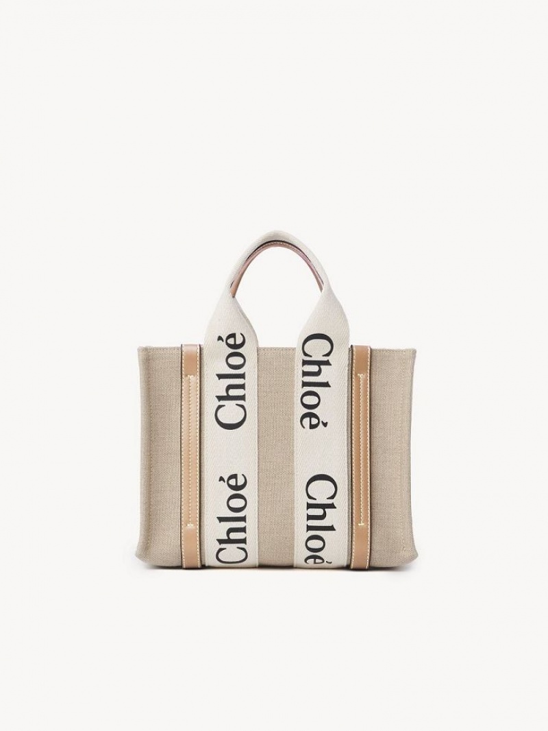 Bolso Tote Chloe Small Woody Blancas Beige | CHE-SR13373