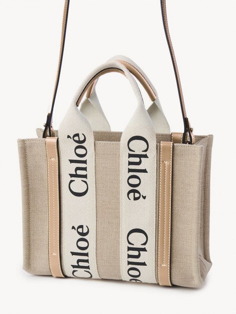 Bolso Tote Chloe Small Woody Blancas Beige | CHE-SR13373