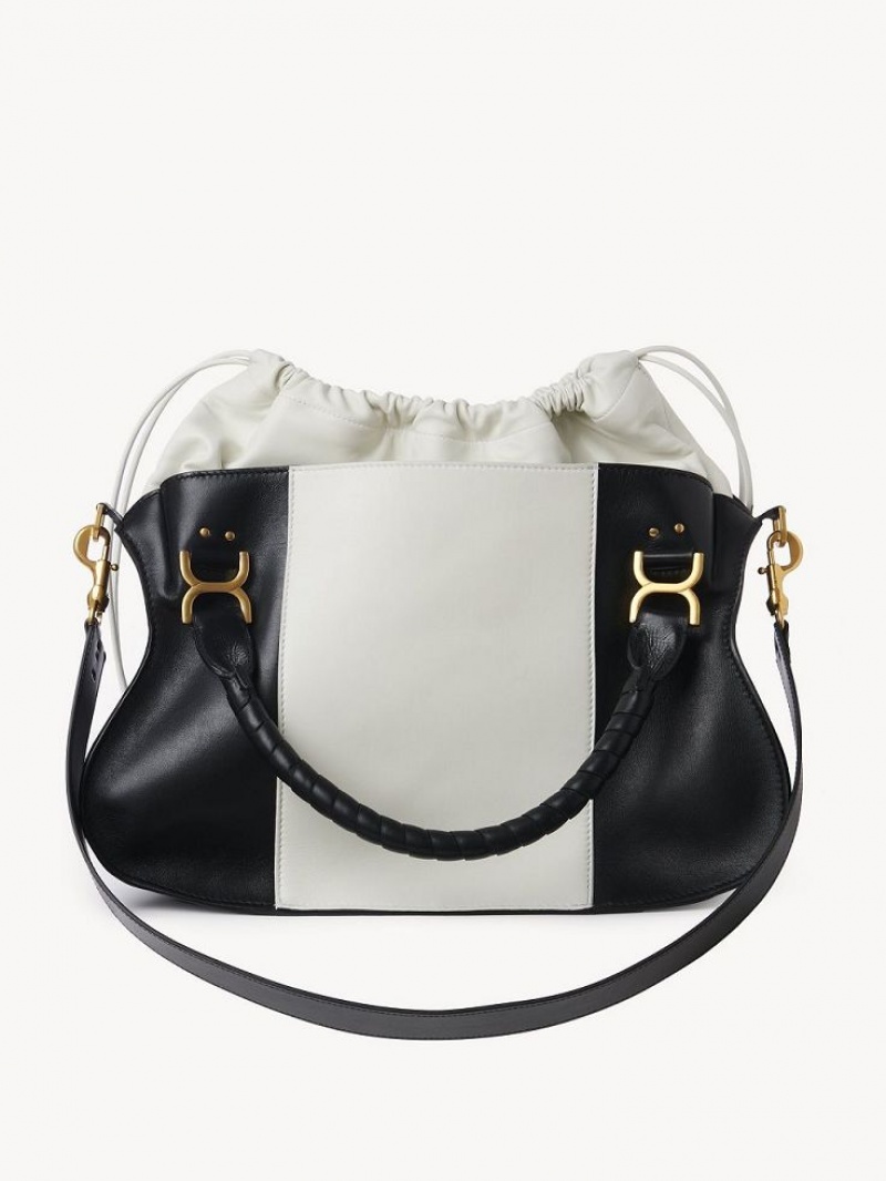 Bolsos Cruzados Chloe Marcie Large Double Carry Negras Blancas | CHE-SR13469