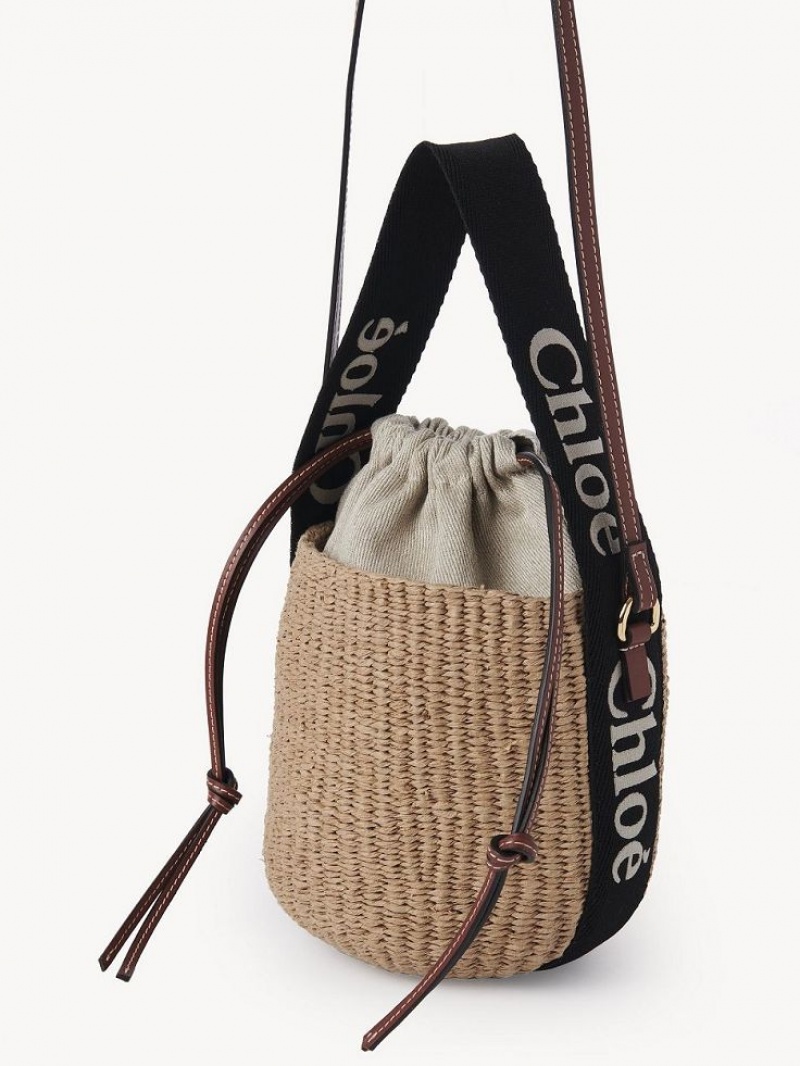 Bolsos Cruzados Chloe Small Woody Basket Negras Beige | CHE-SR13566