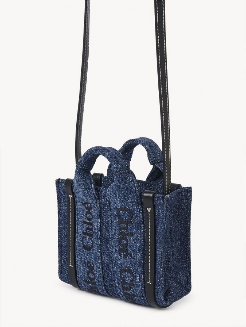 Bolsos Mini Chloe Woody Nano Tote Azules | CHE-SR13676