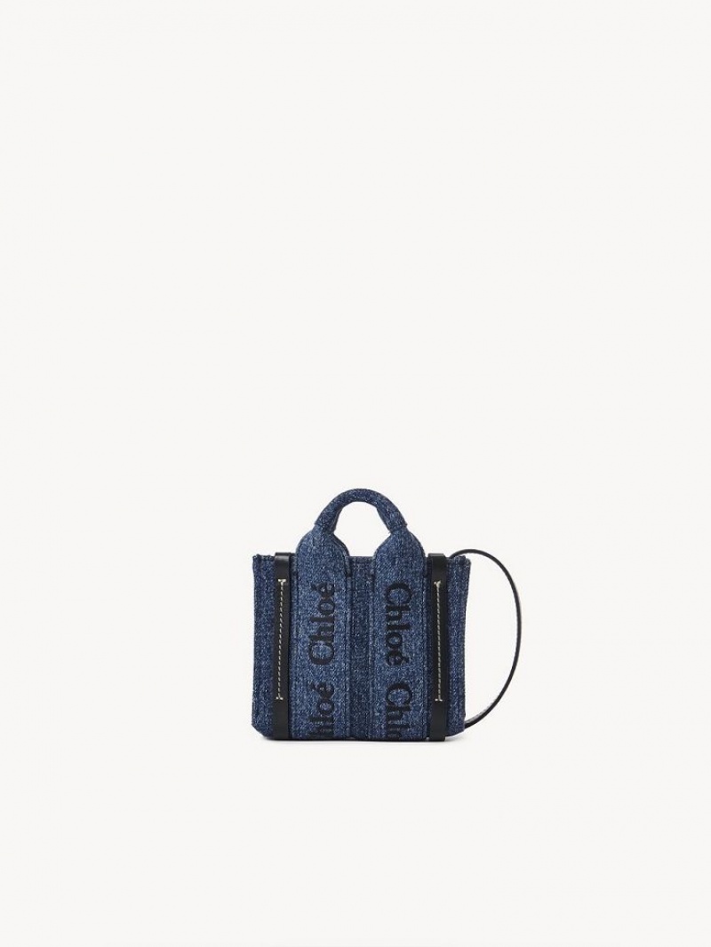 Bolsos Mini Chloe Woody Nano Tote Azules | CHE-SR13676