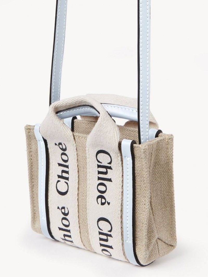 Bolsos Mini Chloe Woody Nano Tote Blancas Azules | CHE-SR13675