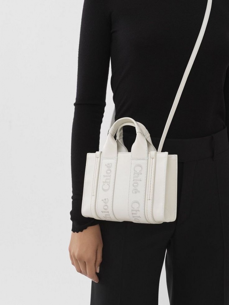 Bolsos Mini Chloe Woody Tote 1 Blancas | CHE-SR13681