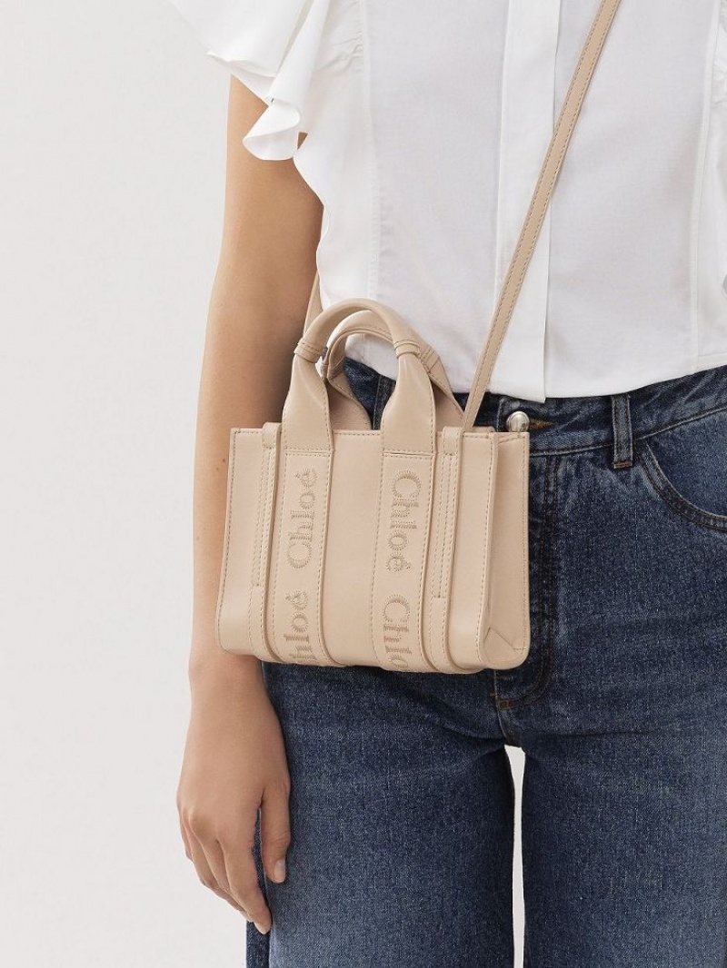 Bolsos Mini Chloe Woody Tote 1 Rosas | CHE-SR13689