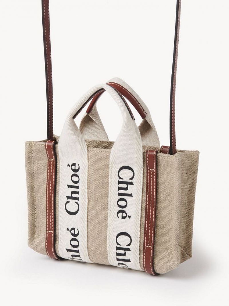 Bolsos Mini Chloe Woody Tote 3 Blancas Marrones | CHE-SR13723