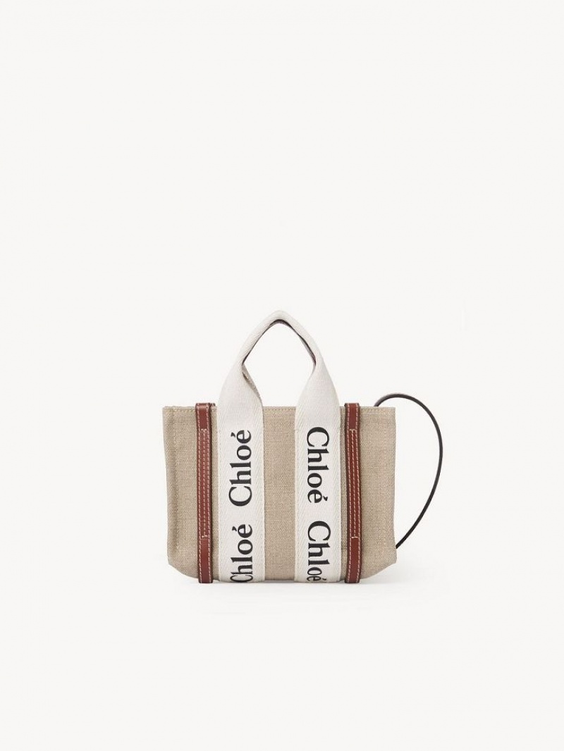 Bolsos Mini Chloe Woody Tote 3 Blancas Marrones | CHE-SR13723