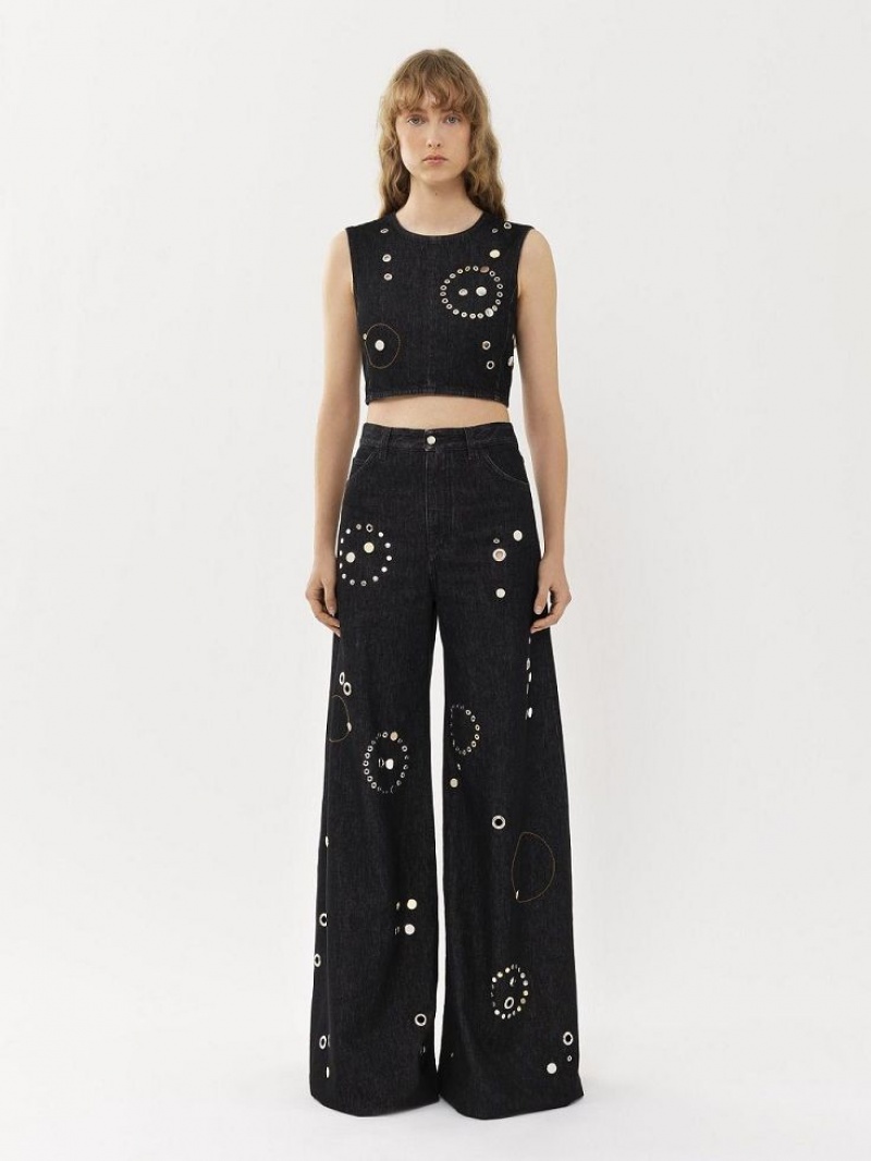 Jeans Chloe Embellished Rave Negras | CHE-SR13984