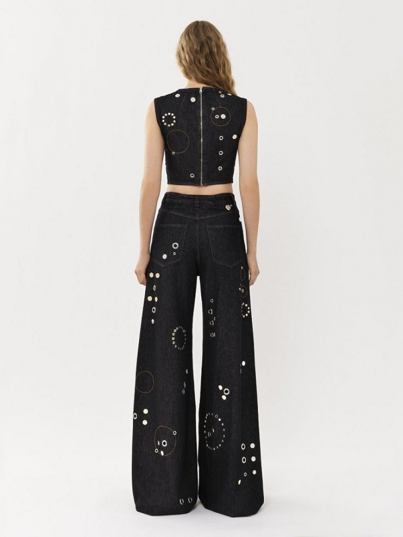 Jeans Chloe Embellished Rave Negras | CHE-SR13984