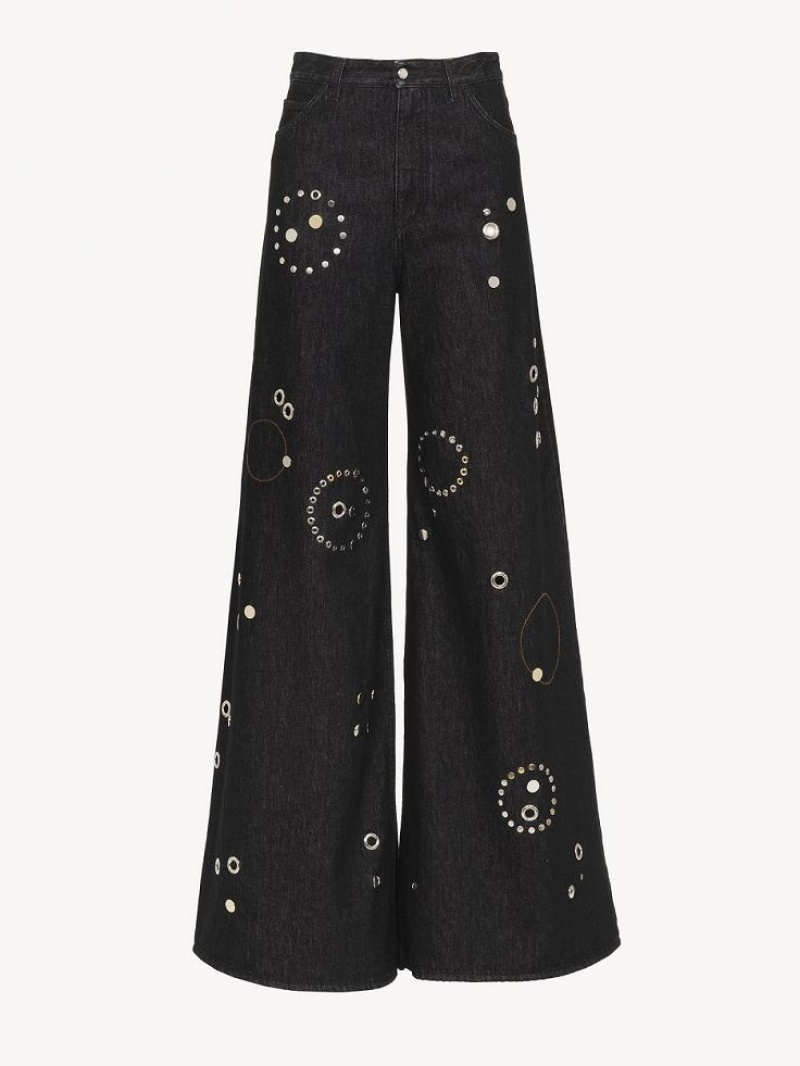 Jeans Chloe Embellished Rave Negras | CHE-SR13984