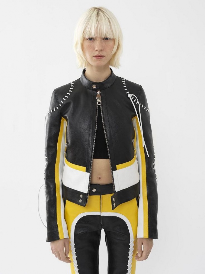 Leather Chloe Ciclismo Jacket Negras Amarillo | CHE-SR14108