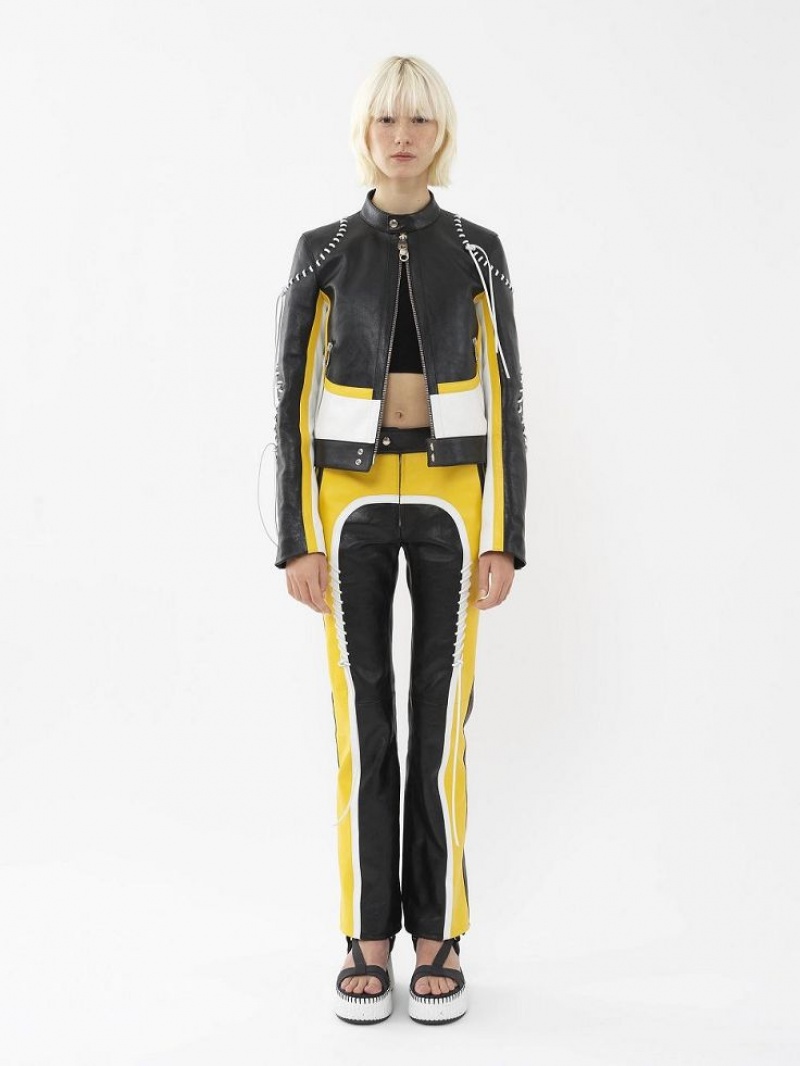 Leather Chloe Ciclismo Jacket Negras Amarillo | CHE-SR14108