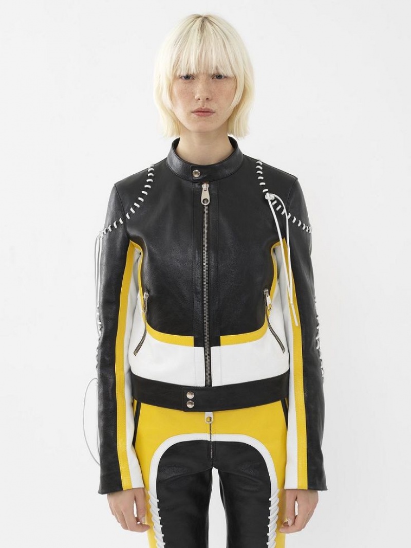 Leather Chloe Ciclismo Jacket Negras Amarillo | CHE-SR14108