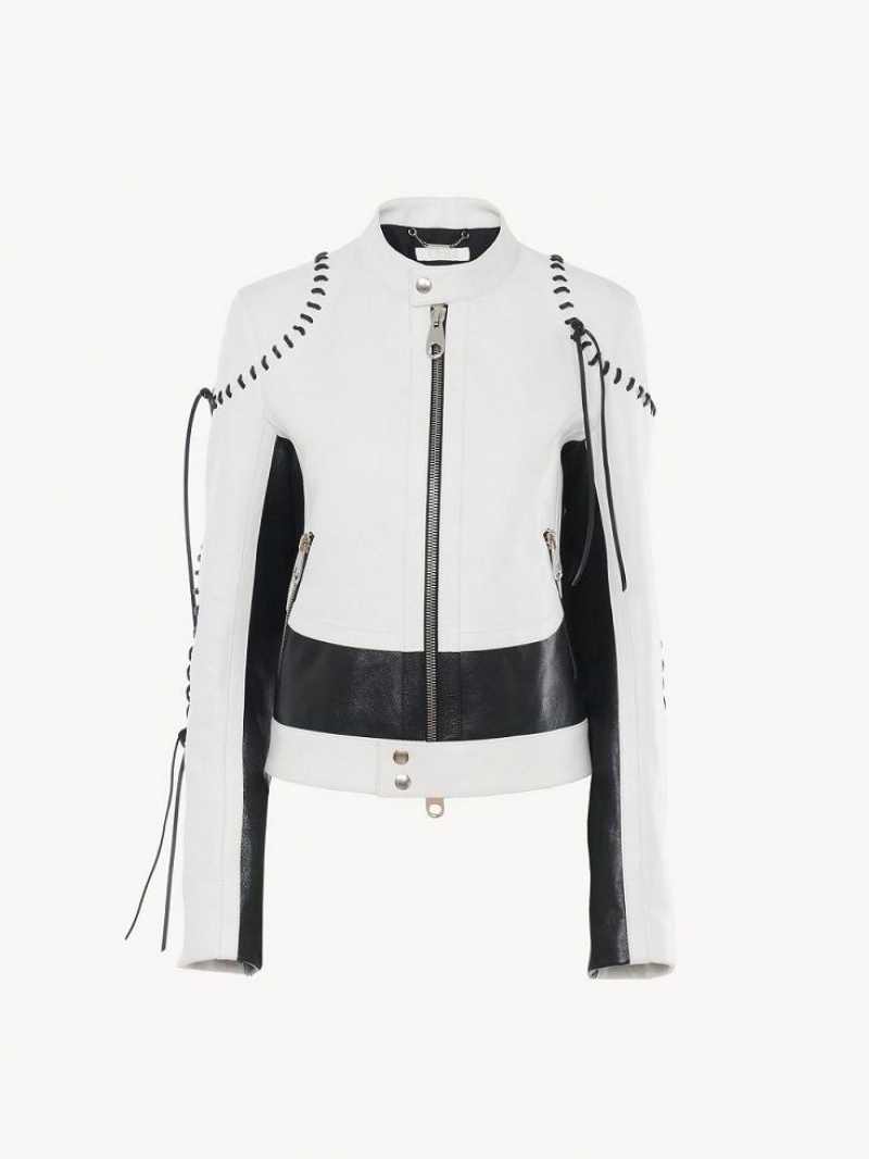 Leather Chloe Ciclismo Jacket Negras Blancas | CHE-SR14106