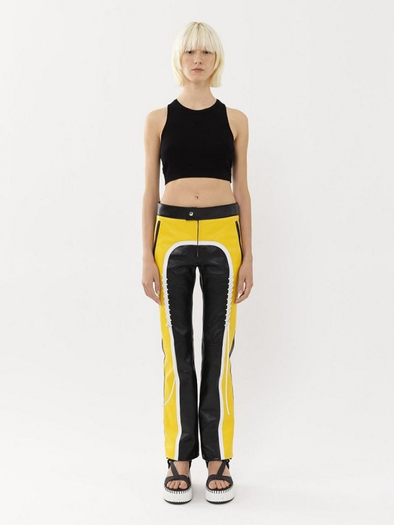 Leather Chloe Ciclismo Pants Negras Amarillo | CHE-SR14107