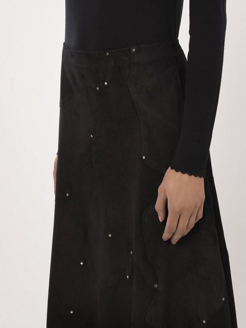 Leather Chloe Flared Midi Skirt Negras | CHE-SR14121