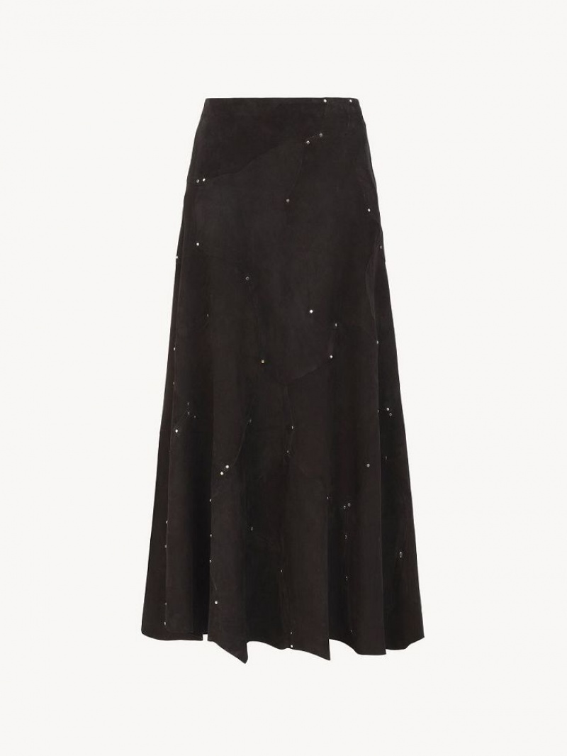 Leather Chloe Flared Midi Skirt Negras | CHE-SR14121