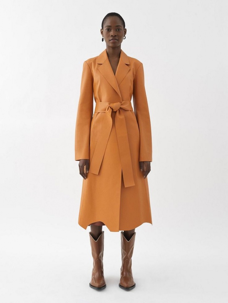 Leather Chloe Generous Wrap Coat Naranjas | CHE-SR14100