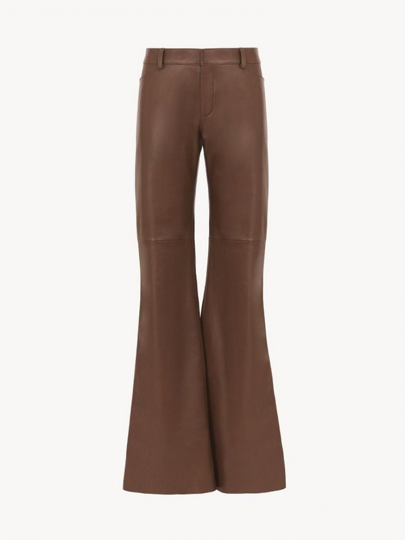 Leather Chloe Low-waist Flare Pants Cafe | CHE-SR14118