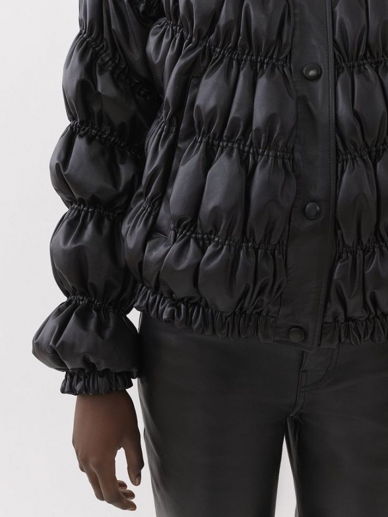 Leather Chloe Ruched Puffer Jacket Negras | CHE-SR14115