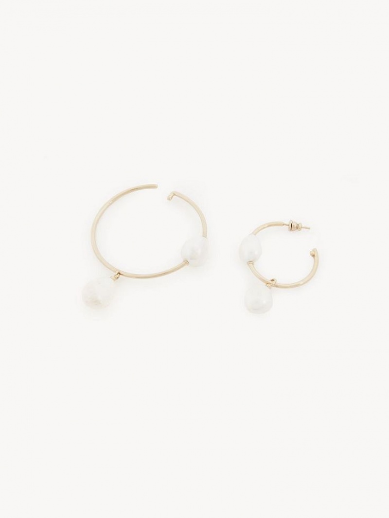 Pendientes Chloe Darcey Hoop Doradas Blancas | CHE-SR14442