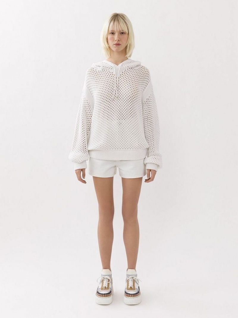 Prendas De Punto Chloe Crochet Hoodie Blancas | CHE-SR13935