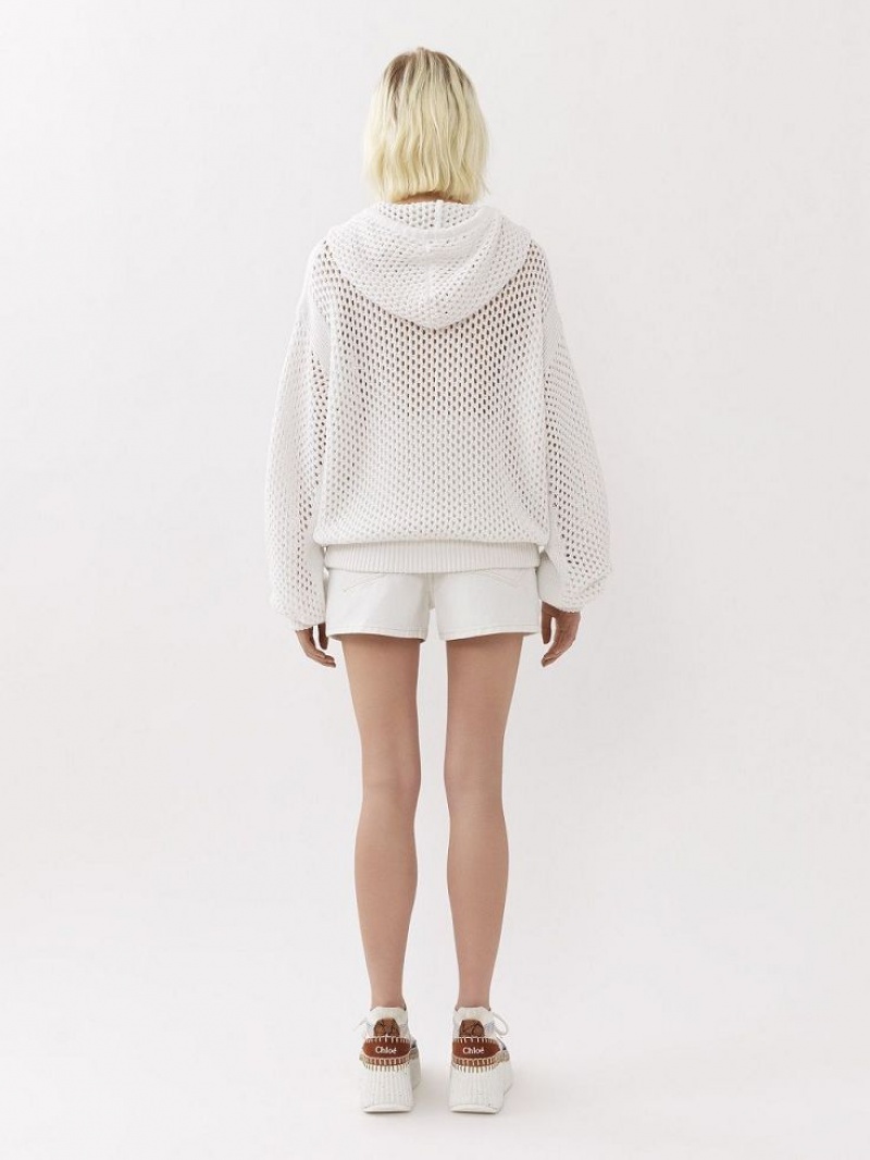 Prendas De Punto Chloe Crochet Hoodie Blancas | CHE-SR13935