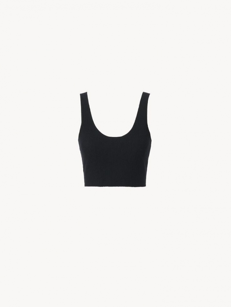 Prendas De Punto Chloe Cropped Tank Negras | CHE-SR13922