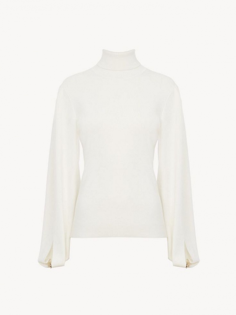 Prendas De Punto Chloe Fitted Mock-neck Blancas | CHE-SR13958