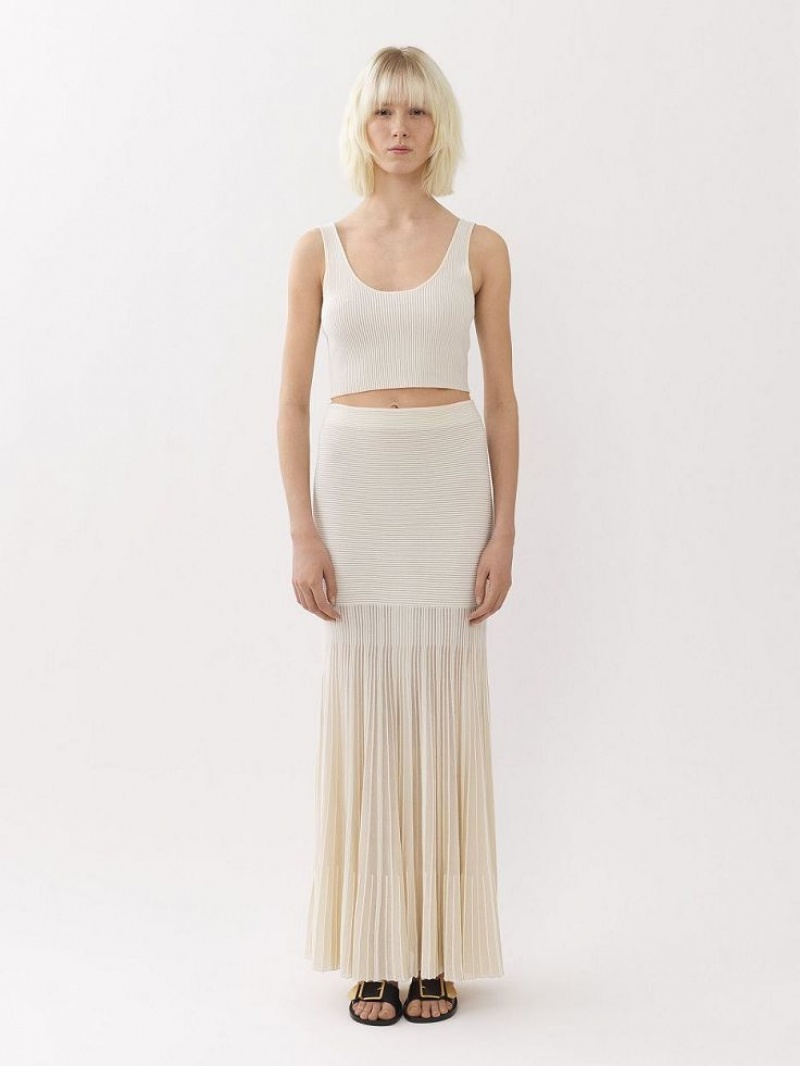 Prendas De Punto Chloe Flared Maxi Blancas | CHE-SR13940