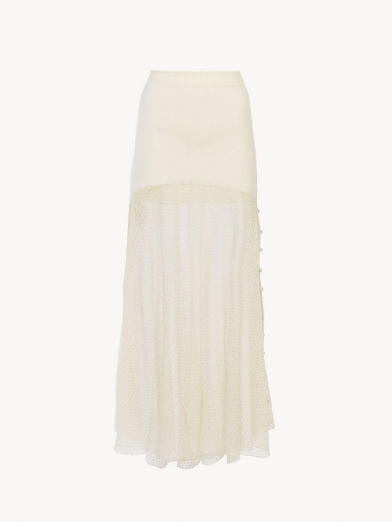 Prendas De Punto Chloe Flared Maxi Blancas | CHE-SR13949